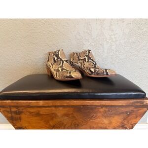 Madewell Snakeskin Embossed Leather Ankle Booties Brown Tan Python Size 8.5